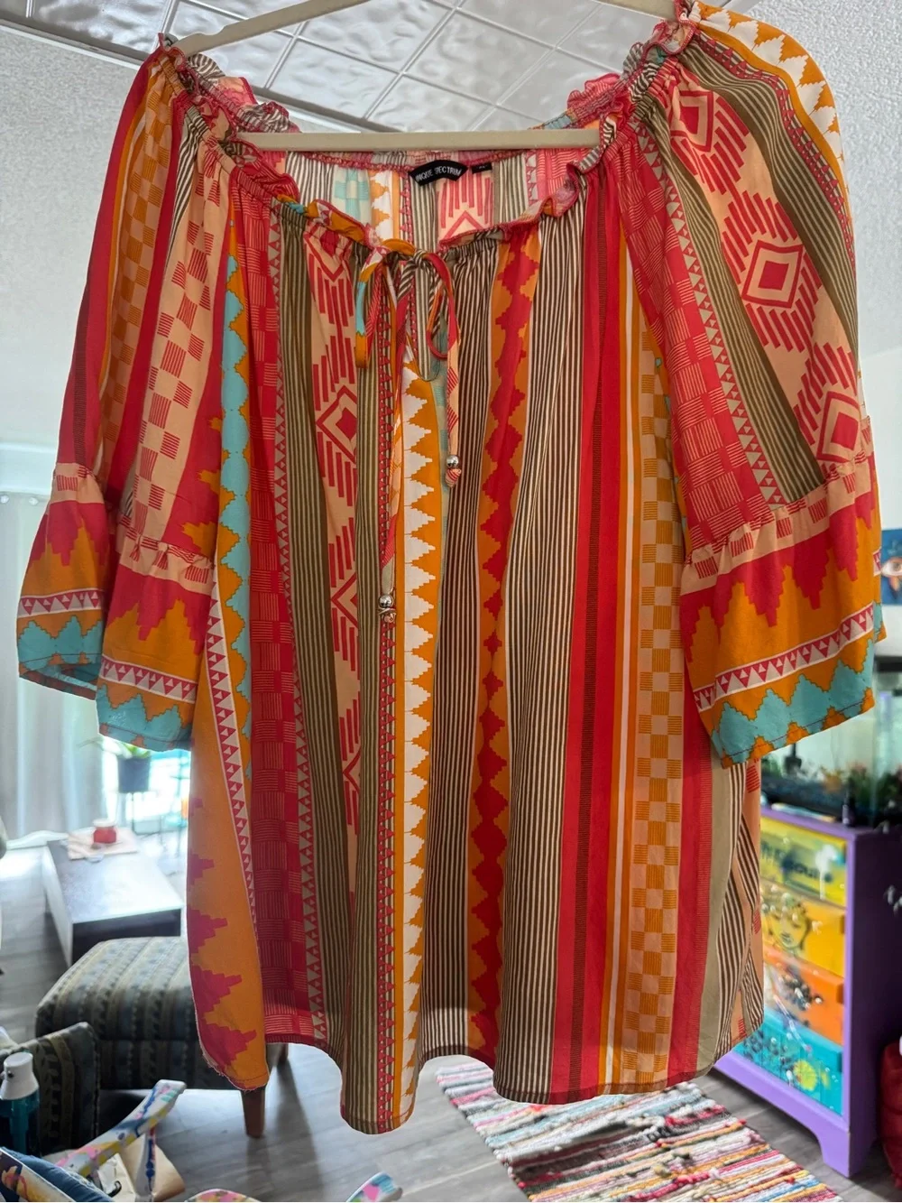 Unique Spectrum Boho Rayon Off-Shoulder Peasant Top XL - Picture 1 of 8